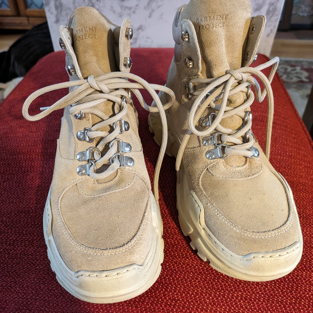 Women's Suede Hiking-Inspired Ankle Boots in Beige - Picture 2 of 9